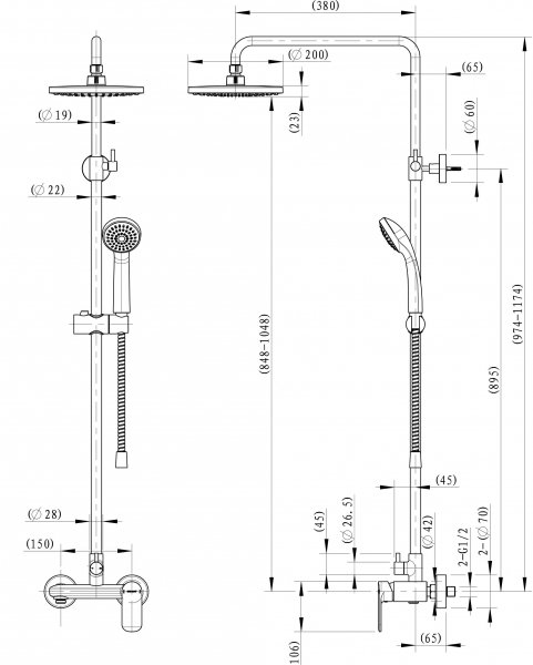 Душевая колонна со смесителем для душа BRAVAT Opal C F9125183CP-A1-RUS
