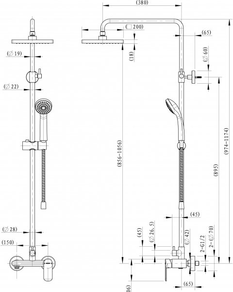 Душевая колонна со смесителем для душа BRAVAT Opal F9125183CP-A-RUS