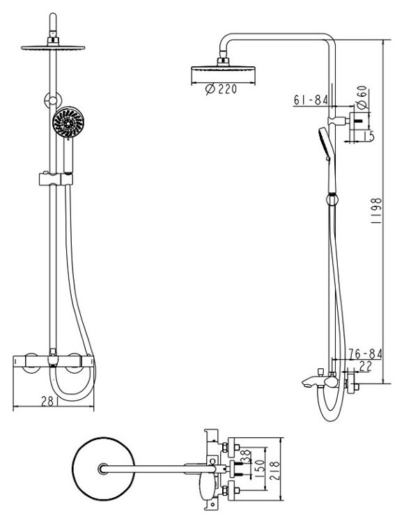Душевая колонна с термостатическим смесителем для ванны BRAVAT Waterfall F639114C-A2-RUS