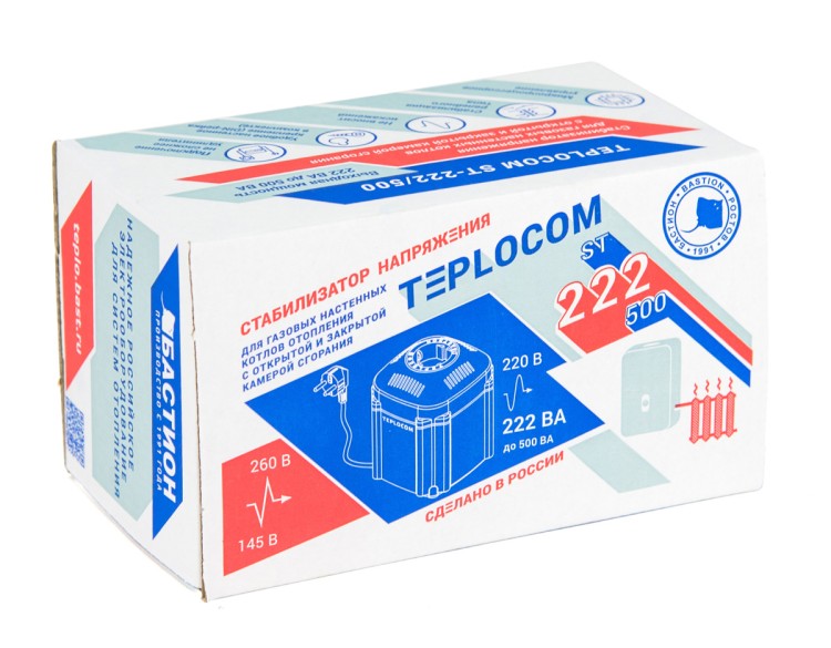 Стабилизатор напряжения однофазный TEPLOCOM ST-222/500-И 220В, 222ВА,Uвх.145-260В,индикация
