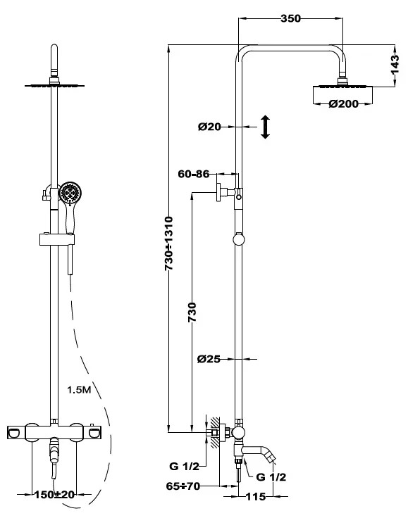 Душевая система TEKA MANACOR 841480200 с термостатическим смесителем