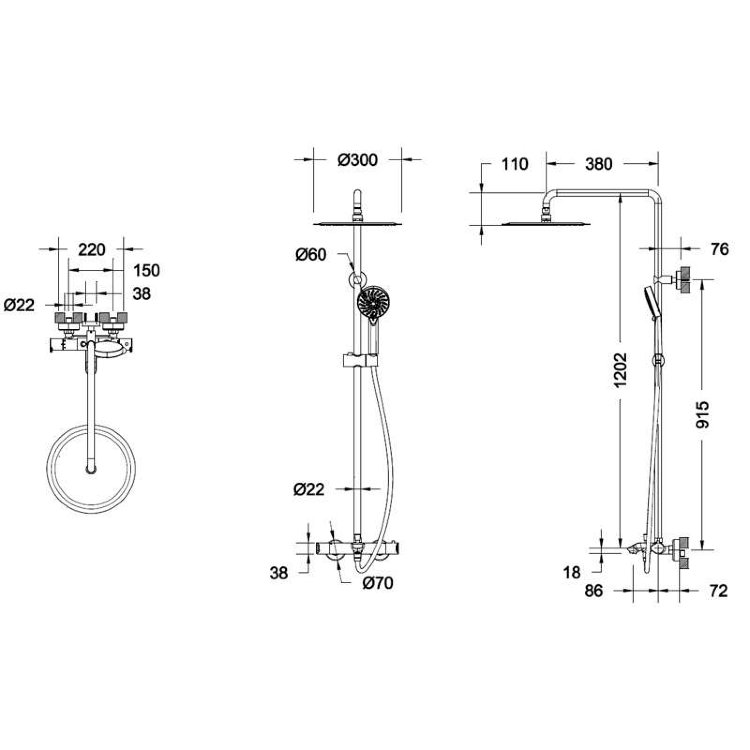 Душевая колонна с термостатическим смесителем для ванны BRAVAT Waterfall F639114C-A5-RUS
