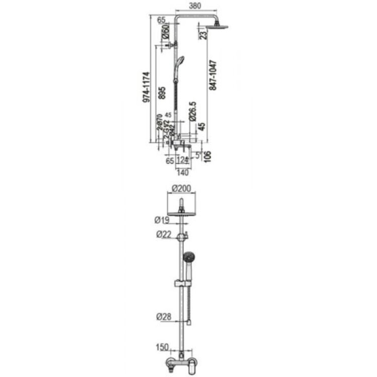 Душевая колонна со смесителем для ванны BRAVAT Opal C F6125183CP-A1-RUS